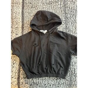 Girl's Black RUE21 Distressed Favorite Hoodie Crop Size M